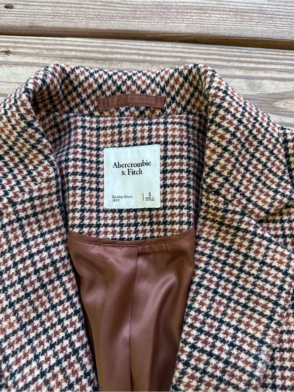 Abercrombie & Fitch Houndstooth Plaid Blazer Jacket Brown Black Women’s Small - Picture 8 of 9
